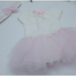 Handmade Baby Pink and White Tutu Dress Set With Headband